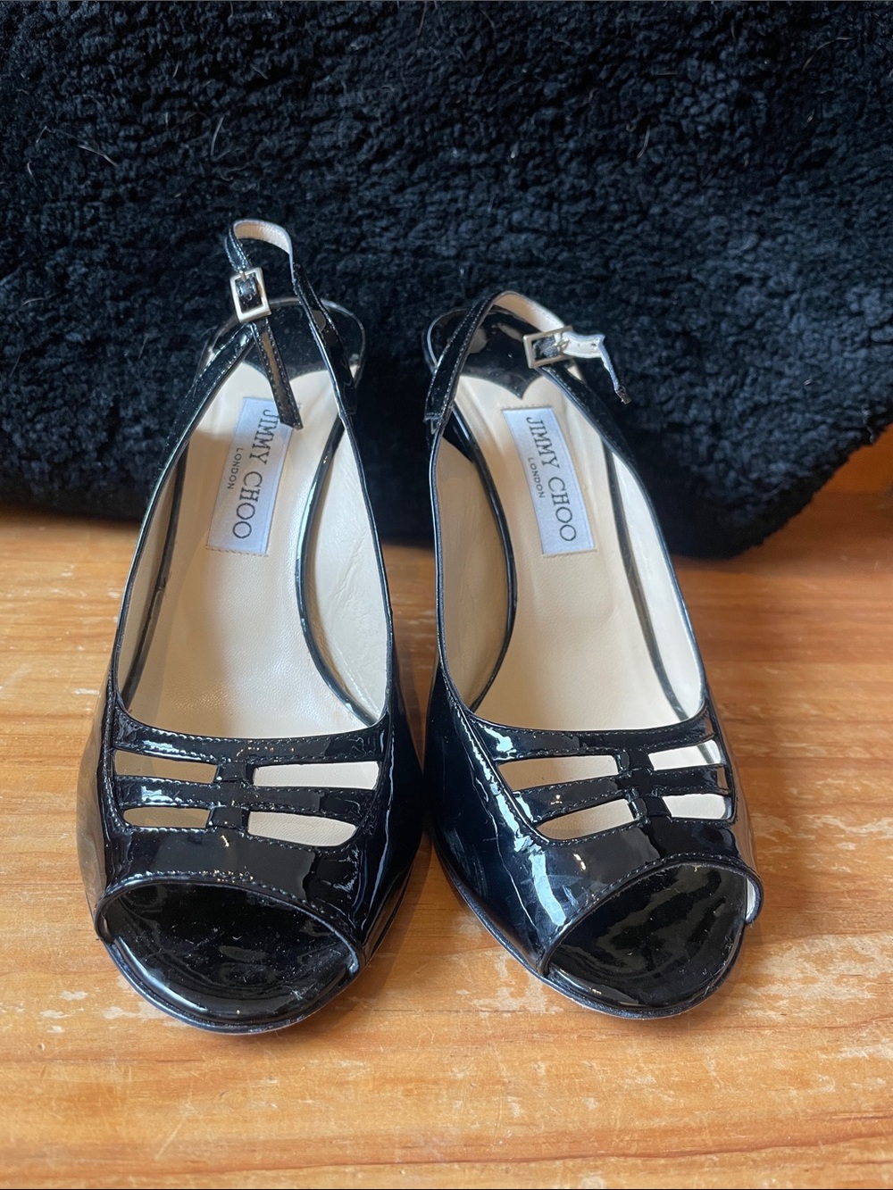 Jimmy Choo open toe patent leather shoes heels